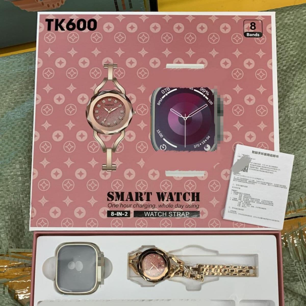 TK600 8in2 Smart Watch Heart Rate Step Call Health Bluetooth Reminder Sports Women 2 Watches