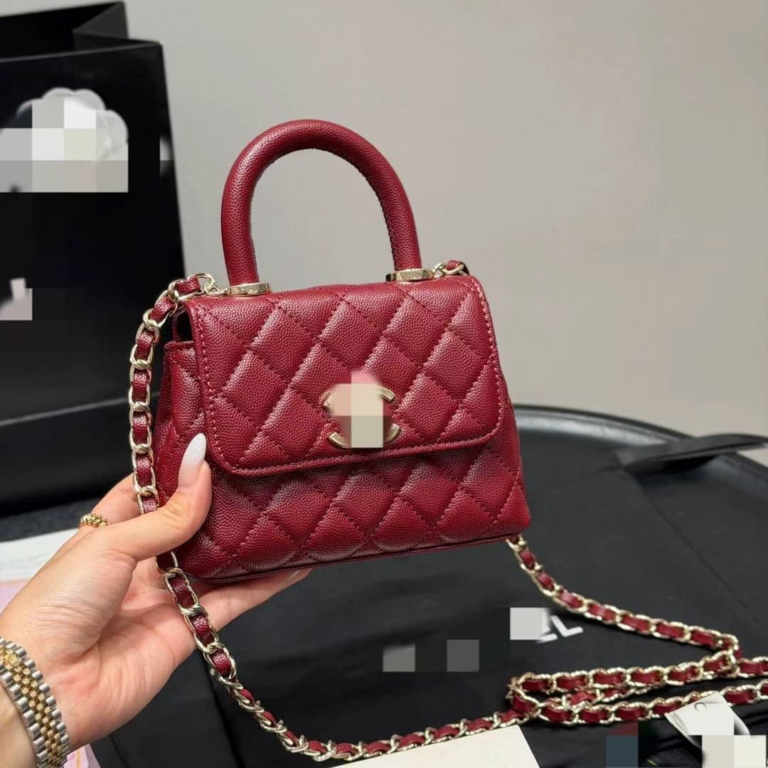 2025 New Genuine Leather Foreign Trade Bean Bag Versatile Diamond Quilted Shoulder Crossbody Handbag Top Handle Chain Women's Bag