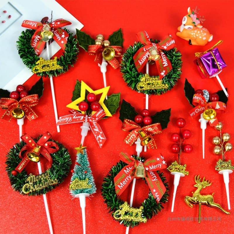 Wholesale Christmas Cake Decoration Inserts Christmas Tree Pine Cone Bells Baking Snowflake Inserts Garland Dessert Decoration