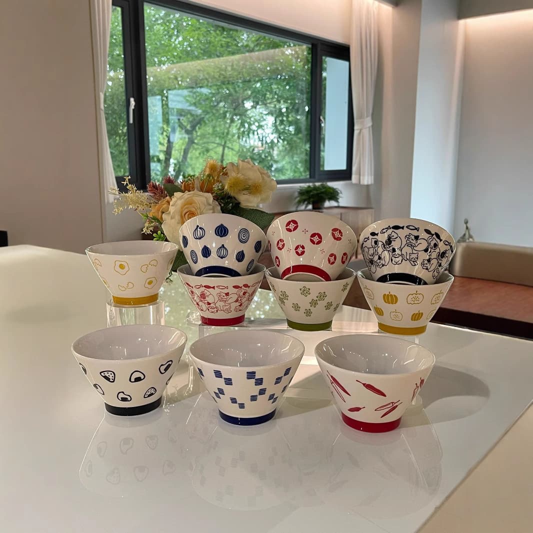 Cartoon Tableware Hand-Painted Dessert Bowl 5-Inch Cartoon Home Wholesale Bowl High-Foot Bowl Korean Snack Bowl Bamboo Hat Bowl