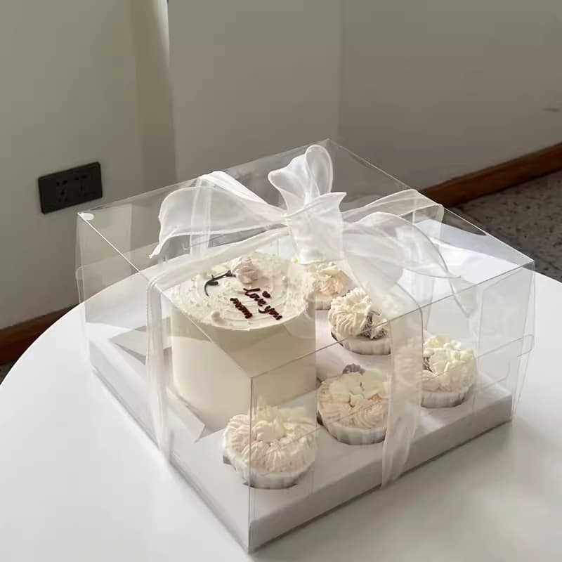 Ins Style Popular Ladieswear's Day 520 Valentine's Day 2/4/5 Cupcake 4inch Transparent Satchel Packaging Box