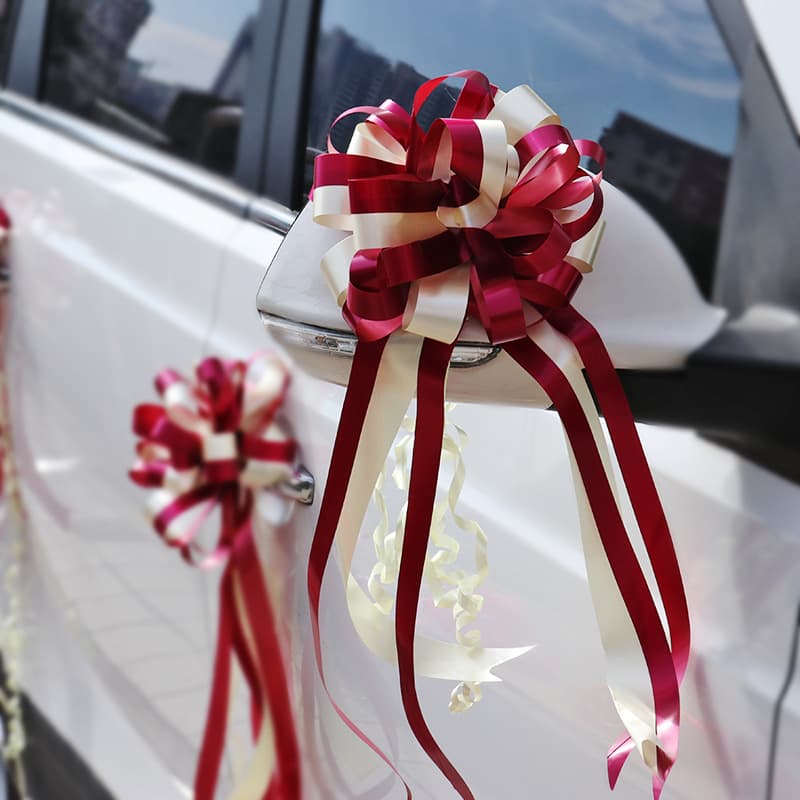 Wedding Car Ribbon Pulling Flowers Decorations Bridal Shower Gift Supplies Colorful Streamers Floral Car Decorations