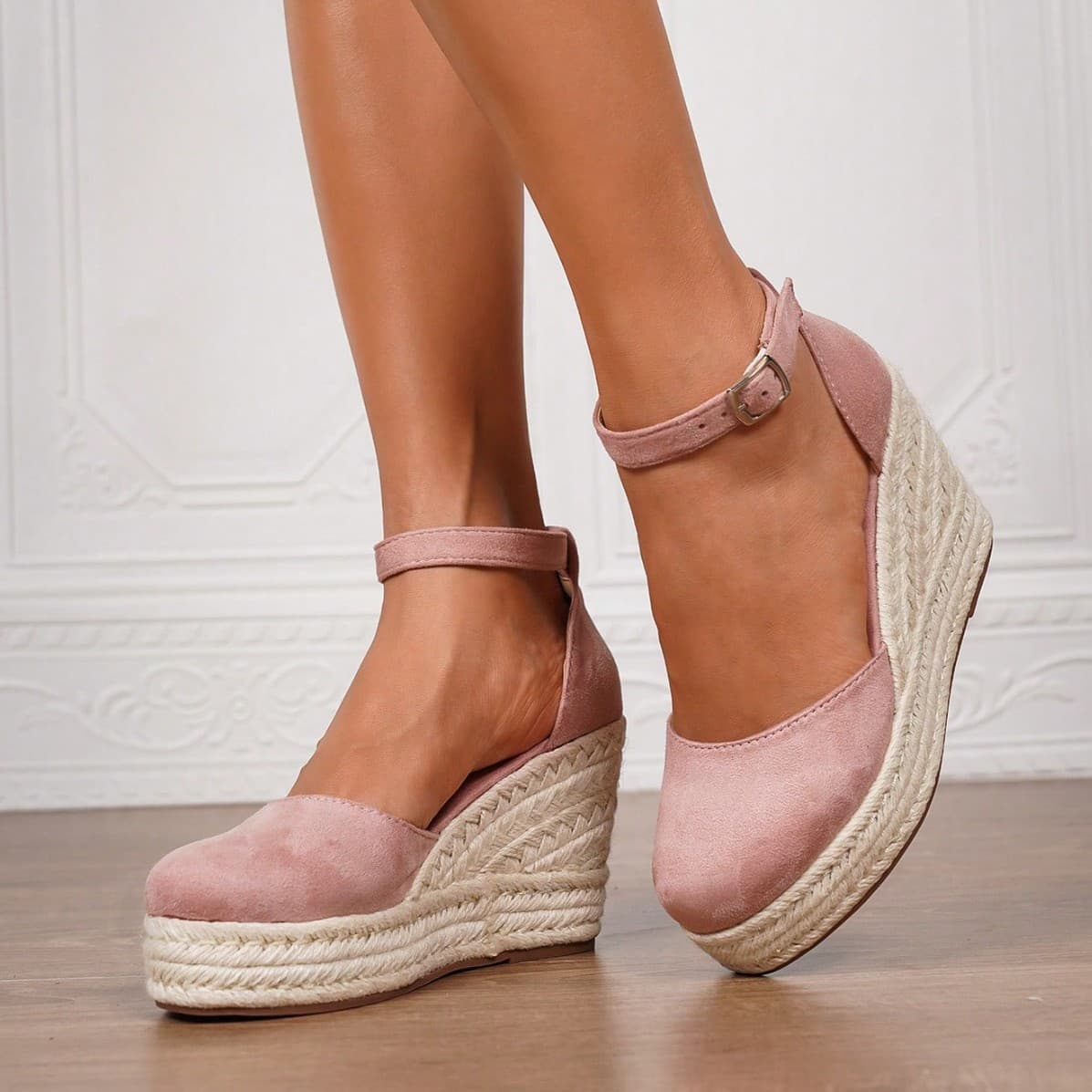 Women's Canvas Wedge Sandals, Summer Vacation Slip-On Round Toe Hollow Espadrilles for Cross-Border Europe and America