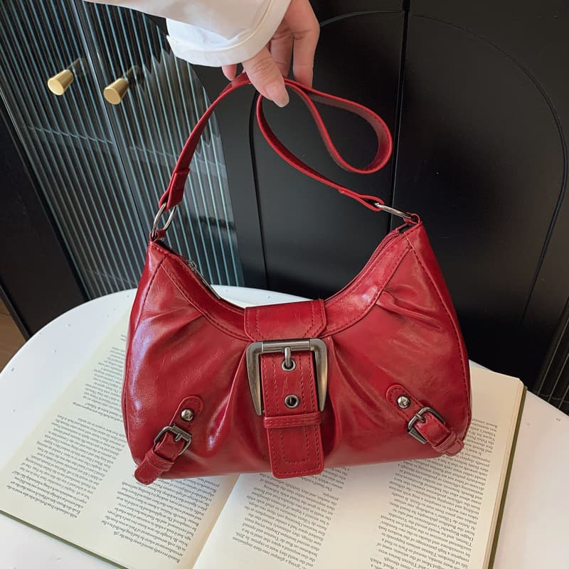 Women's Bag 2026 New Shoulder Small Square Bag American Retro Commuter Elegant Distressed Style Bag Underarm Motorcycle Bag for Women