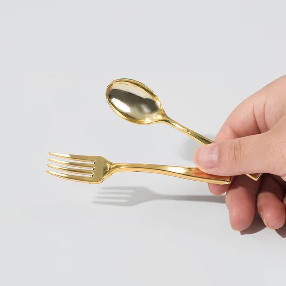 PS disposable knife fork spoon gold electroplated small gold spoon fork plastic party gathering banquet buffet