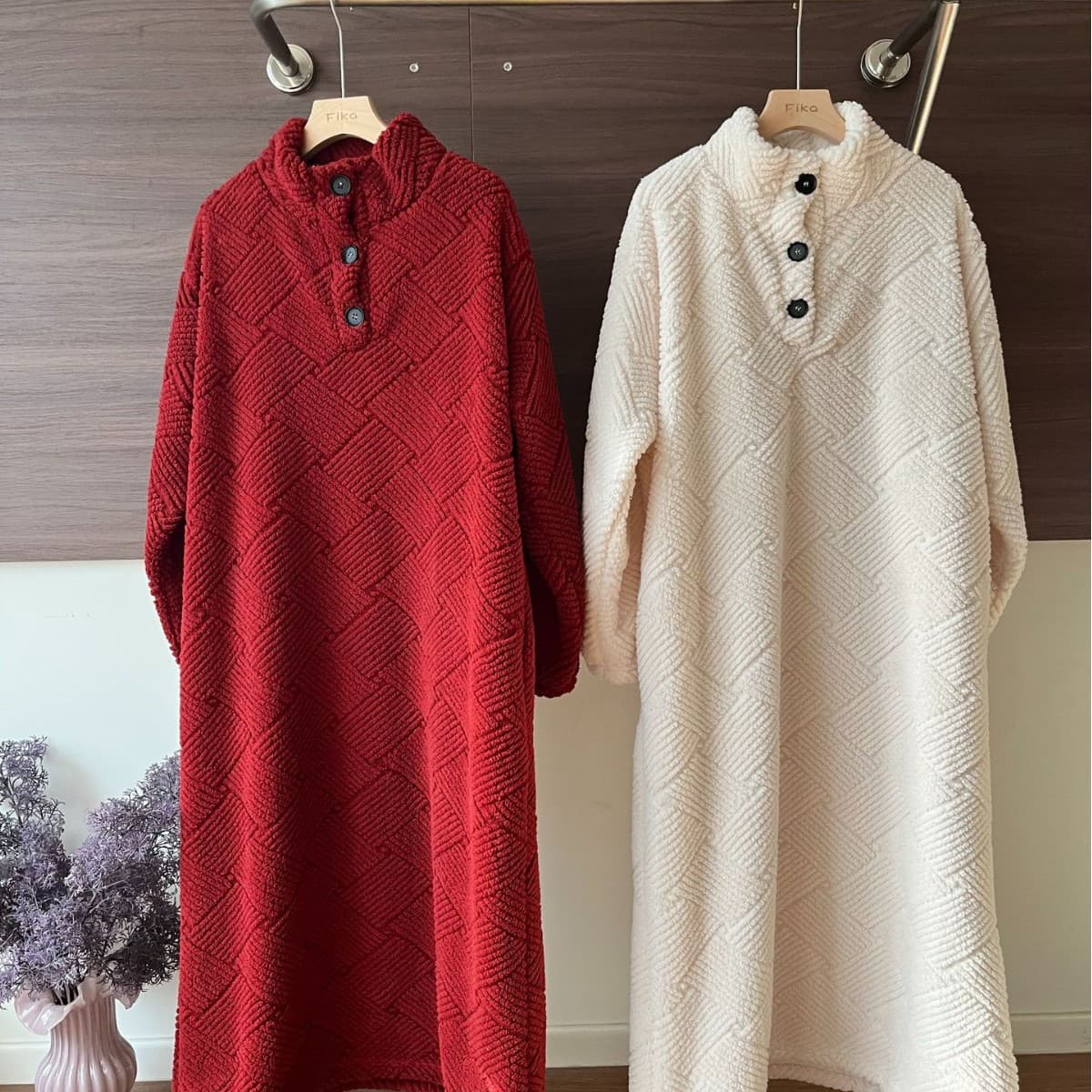 【Real Shot】Red Pajamas Autumn/Winter Zodiac Year Flannel Fleece Warm Wedding Newlywed Homewear Robe