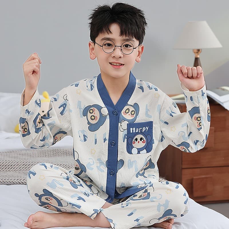 Children's pajamas spring and autumn long-sleeved girls cardigan new style boy princess cute baby home clothes cloud cotton set