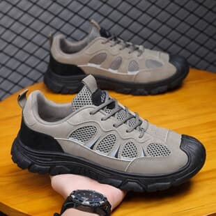 2026 Men's Shoes Four-Season New Casual Sports Shoes Thick Sole Mesh Breathable Hiking Climbing Shoes Outdoor Work Shoes