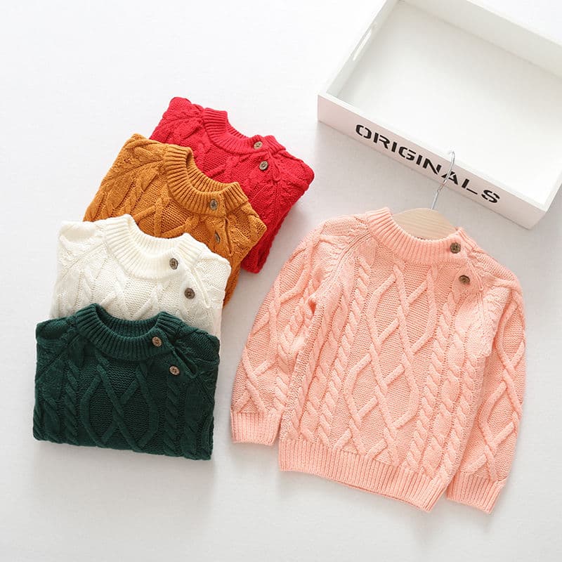 2025 Spring Autumn New Boys Knitted Base Sweater Girls Pullover Baby Infant Round Neck Jacket
