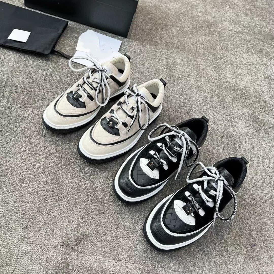 Classic Chanel-inspired diamond pattern panda shoes for women, versatile thick sole platform casual sneakers trendy for spring and autumn.