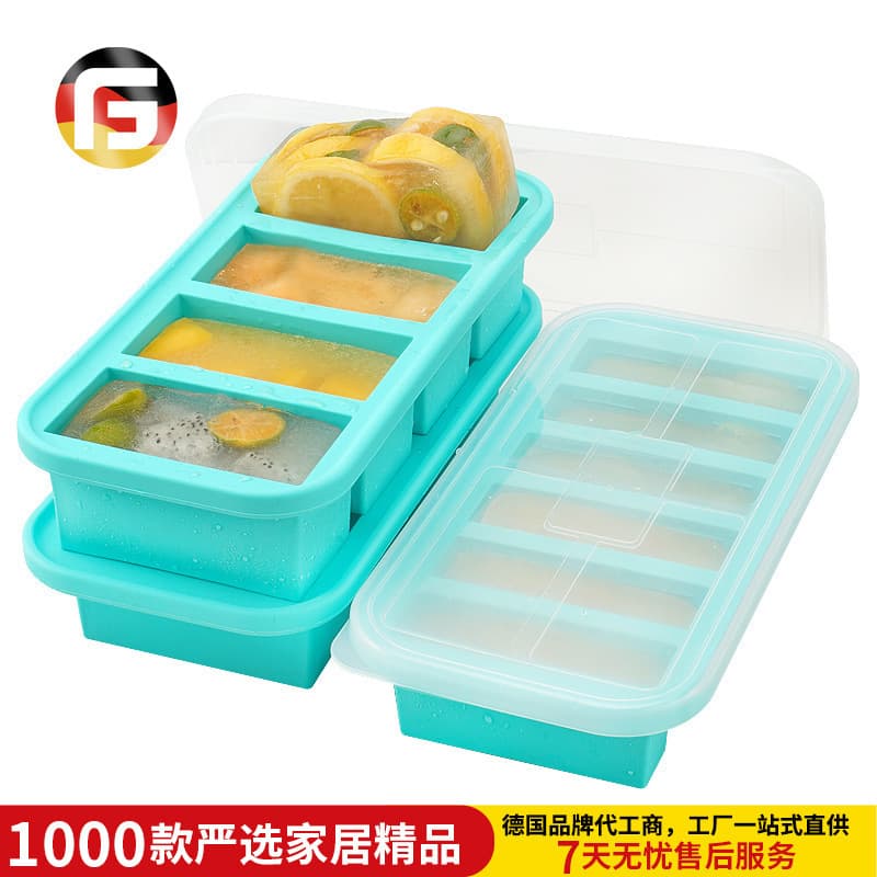Silicone Freezer Mold with Lid, Food Storage Container, Ice Cube Tray, Fresh-Keeping Box