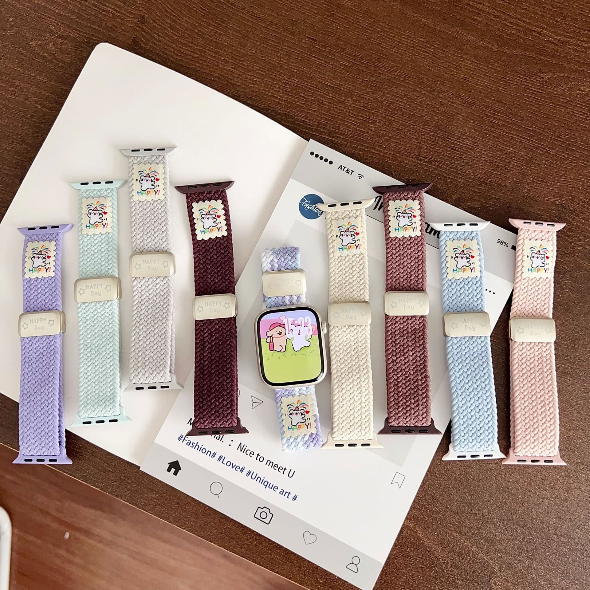 Line Dog Magnetic Clasp Watch Band Compatible with Apple iWatch 3/4/5/6/7/8/9/S10 Watch Strap Apple Band