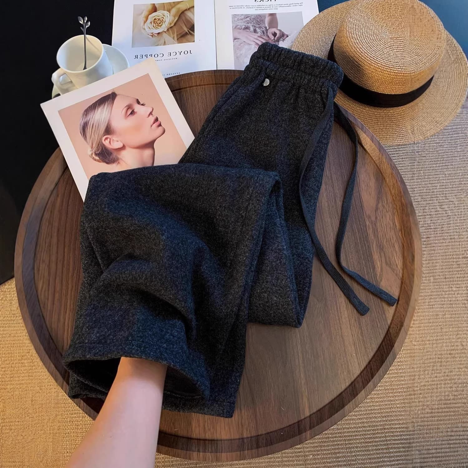 2025 New Autumn and Winter Velvet Thickened Casual Pants Women's Korean Style Simple Versatile Wide Leg Long Pants Lazy Style