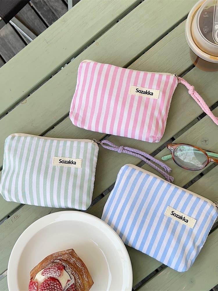 43203 Fresh Striped Lipstick Air Cushion Storage Bag Coin Bag Cosmetic Bag Small Portable Sundries Storage Bag