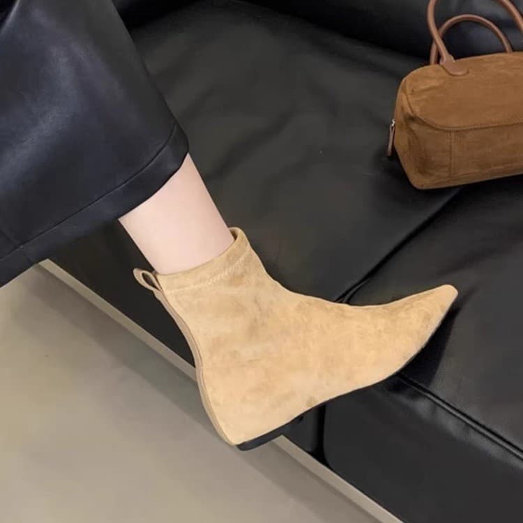 Flat Bottom Suede Single Boots Pointed Toe Fashion Boots Simple Comfortable Short Boots Women's Versatile Slim Boots Stretch Boots