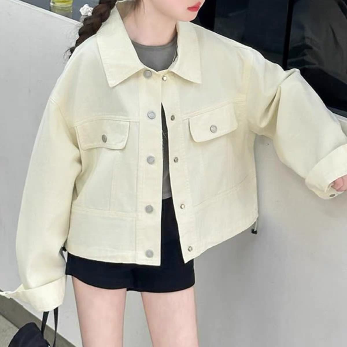 Children's coat 2026 autumn new style girls 5010 medium and large children Korean version solid color spliced short coat