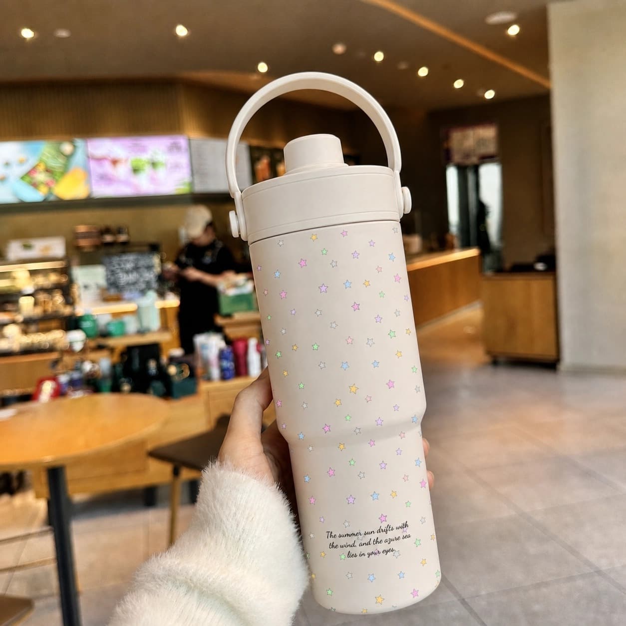 Upgraded Star Pattern Tea Infuser Double Drinking Spout Insulated Tumbler 750ml Large Capacity Frosted Texture Portable Water Bottle