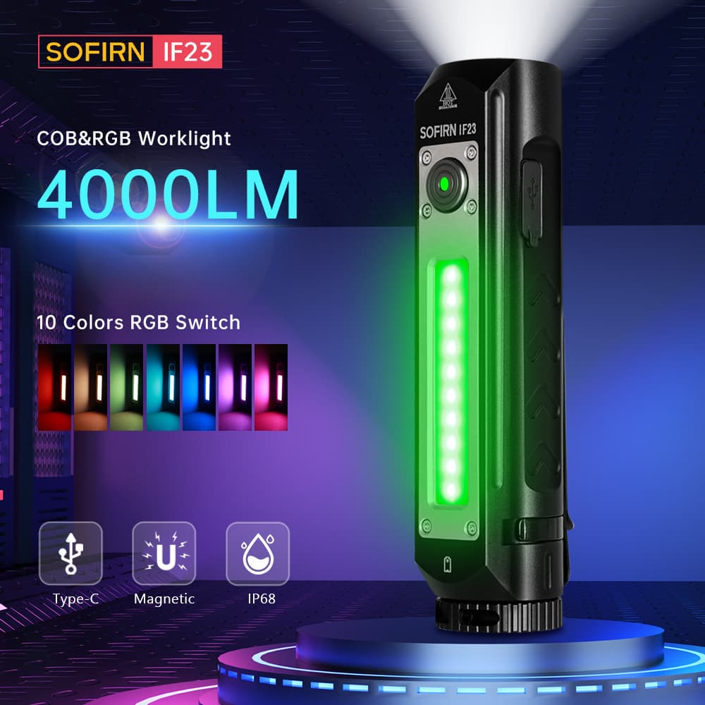 Sofirn IF23 Work Light with Magnetic Auxiliary Lamp, 4000LM High Brightness, 21700 Battery, Waterproof Floodlight