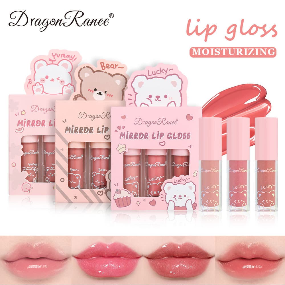 Cross-border Lip Gloss Lip Oil Glassy Water Light Mirror Finish Moisturizing Nourishing Pearl Shimmer Sparkle Cartoon Set Box Plump Lips