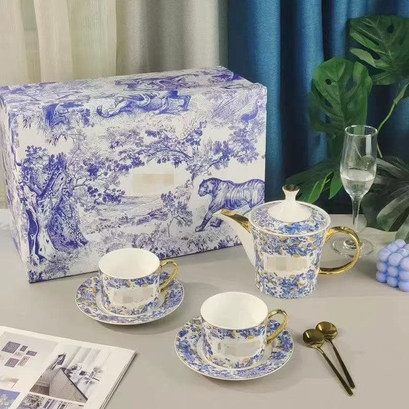 European Bone China Western Dinnerware Set with Plates, Dishes, and Teapot, Ceramic Afternoon Tea Set for Personal Use, Gifting, Housewarming, and Wedding