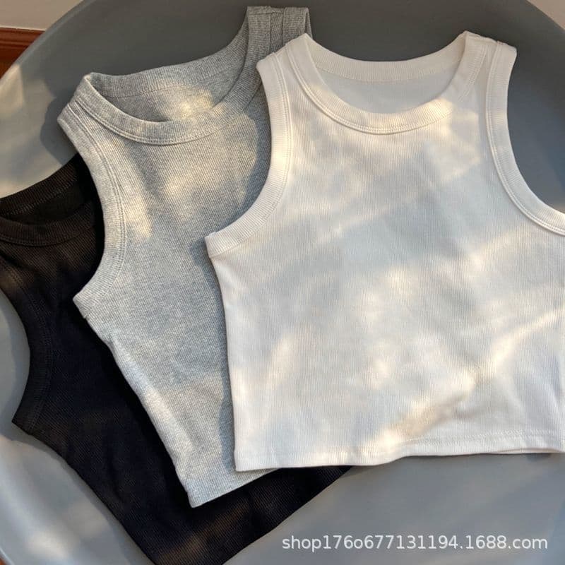 Short Sporty Strapless Vest Women's Summer New Design Unique Back Threaded Sleeveless Strap Vest Polyester Blend Fabric