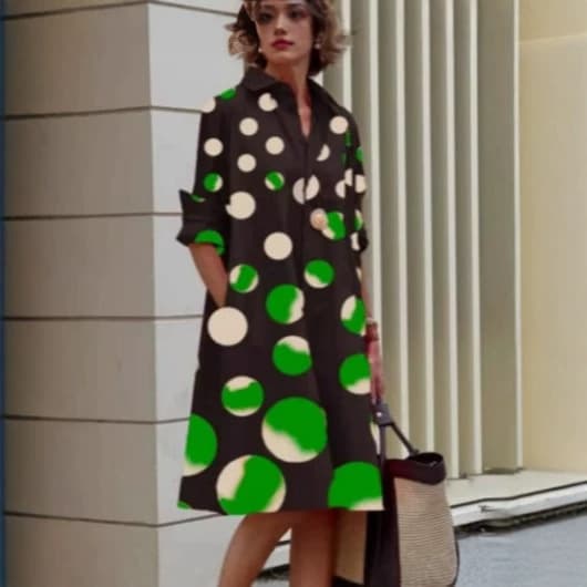 3D Print Shirt Amazon Europe and America Cross-border New Fashion Polka Dot Print Shirt Collar Long Sleeve Mid-length Top