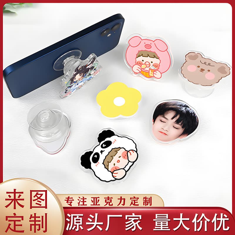Acrylic Phone Air Cushion Stand with Baby/Pet Avatar, Retractable Back Sticker, Creative Anime Cartoon Round Design