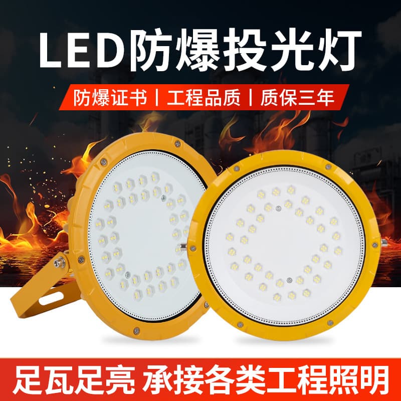 LED Explosion-Proof Floodlight, Ceiling-Mount for Chemical Plant Workshops, Yellow Round LED Explosion-Proof Floodlight