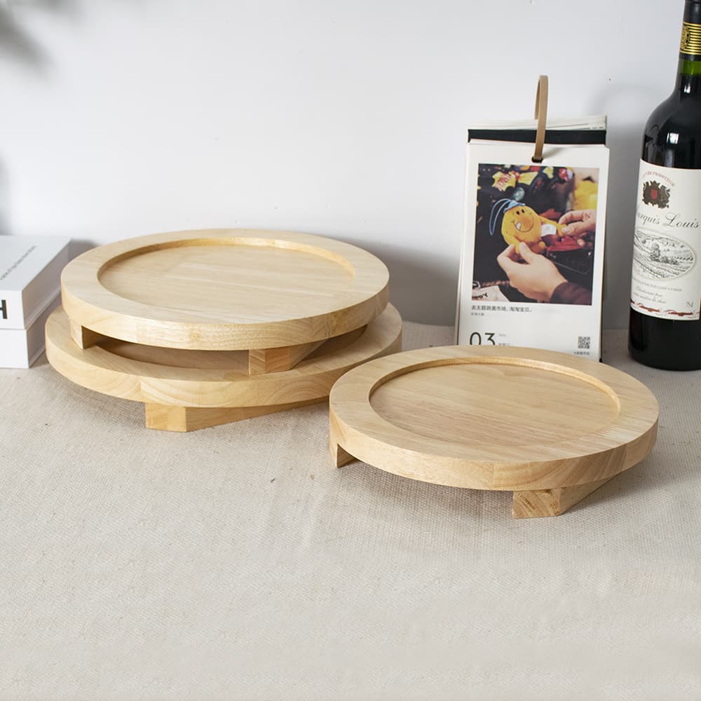 Wooden Heat-Resistant Board for Home Use, Casserole and Pizza Pan, Round Wooden Tray