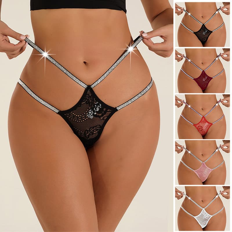 Low-Waist Lace Panties, Breathable Mesh, Hollow-Out Thin Straps, Seamless Thongs, Pure Cotton Crotch, Quick-Drying