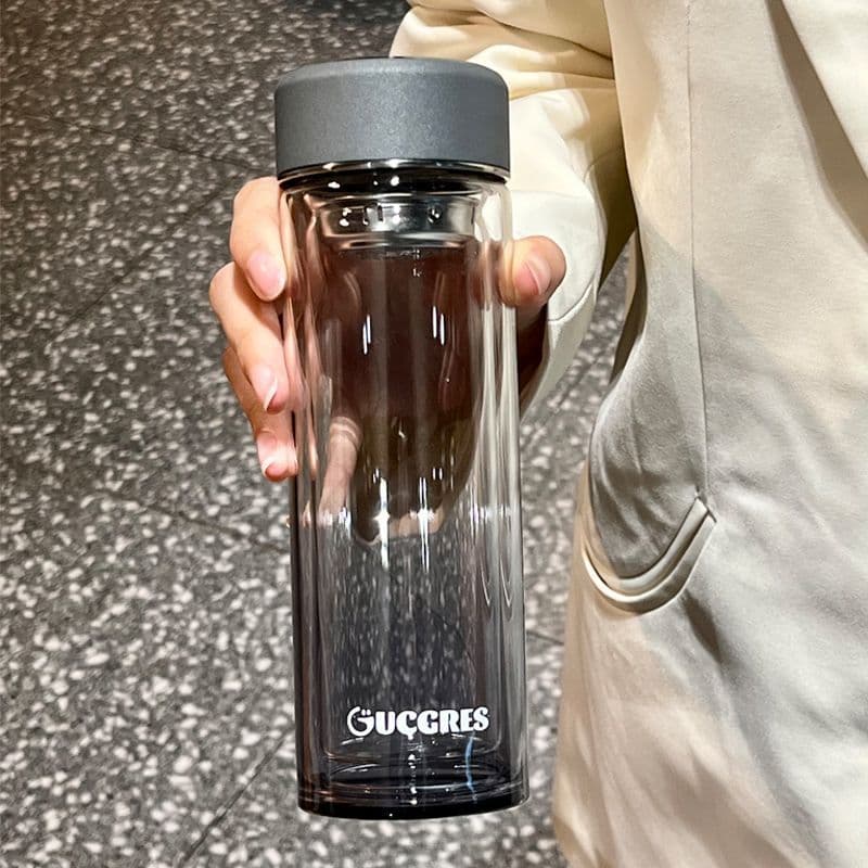 Double-layer glass cup, insulated men's business tea cup with tea-water separation, wholesale from cross-border factory.
