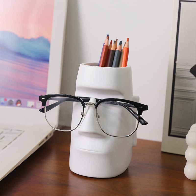 Cross-border Moai Statue Glasses Holder Ornament Home Office Desktop Multi-functional Student Pencil Holder Storage Canister Decoration