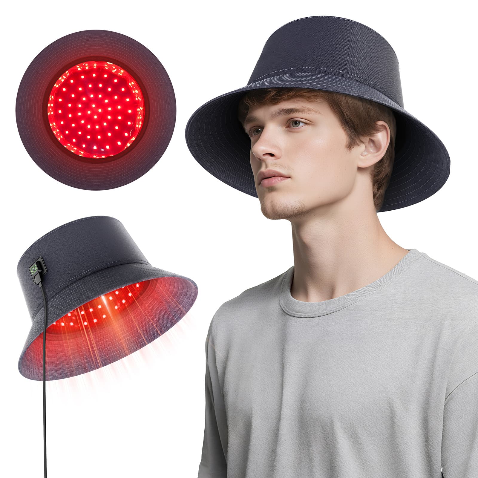 Source spot usb660nm red light cap 3-speed temperature control pulse 850nm scalp household hot compress cap red and blue light