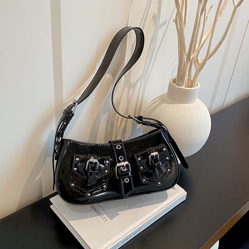 2026 New Handbag Textured Stud Baguette Bag Korean Fashion Shoulder Underarm Bag Elegant Women's Crossbody Bag