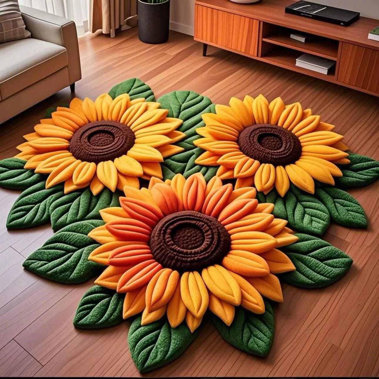 Cross-Border Amazon Sunflower Floor Mat Living Room Decorative Mat Sofa Coffee Table Side Rug Crystal Velvet Non-Slip Carpet Wholesale