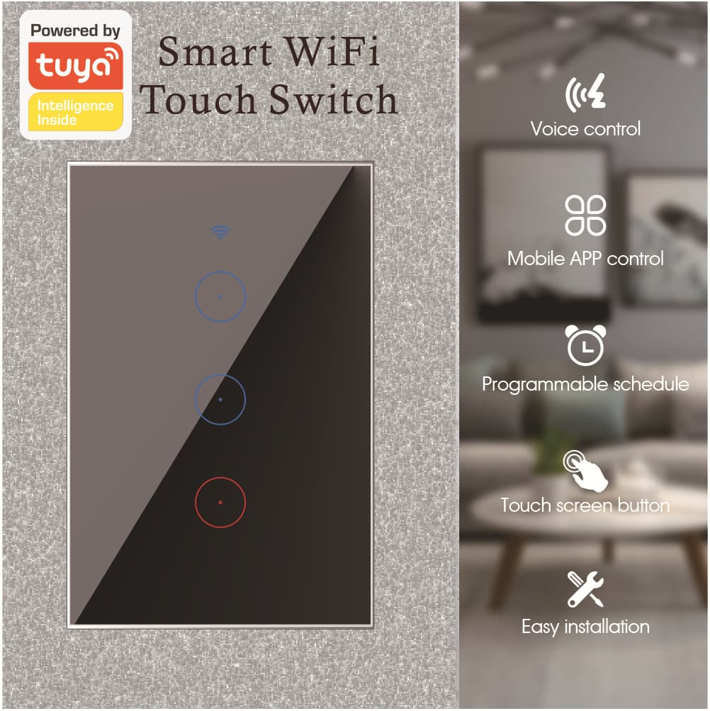 Zero-Neutral Fire Universal US/AU Standard Tuya Smart Life APP Intelligent WiFi Touch Wall Panel Switch