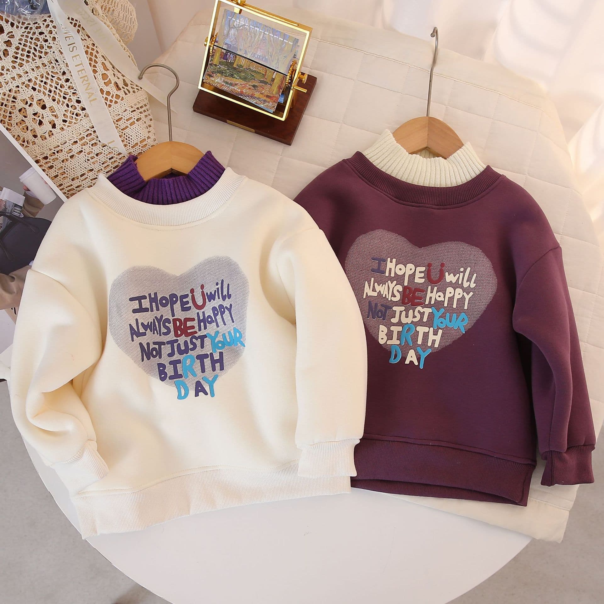 Girls Winter Fleece Hoodie 2025 New Fashionable Children's Autumn Winter Thick High Neck Top