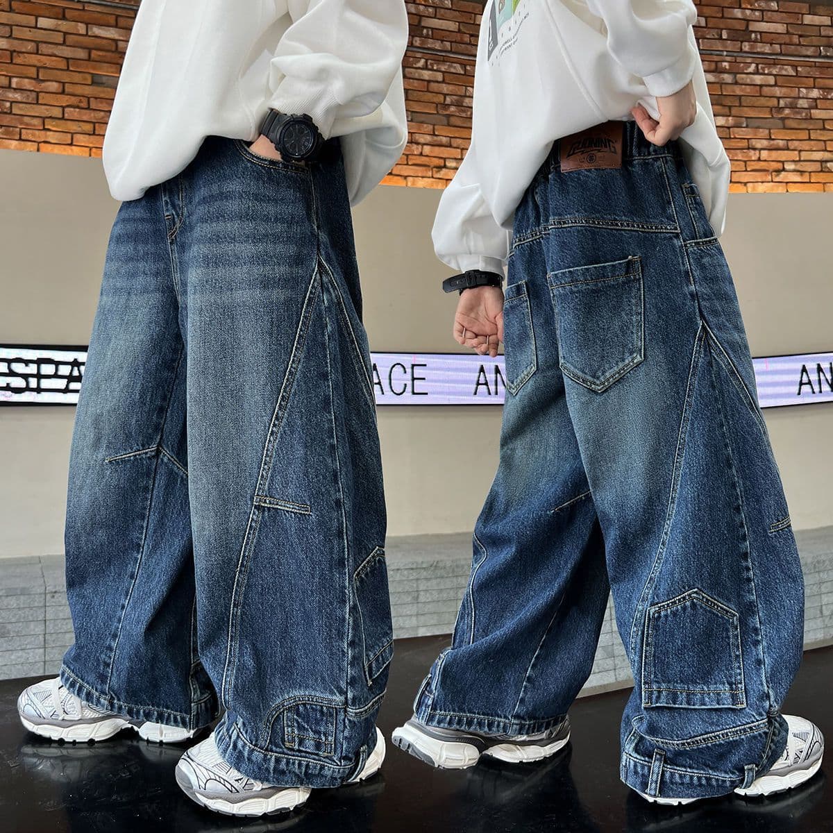 Boys' Jeans Autumn Outfit Curved Blade Pants Korean Style New Spring Autumn Medium Big Kids Pants Handsome Children Wide Leg Trousers