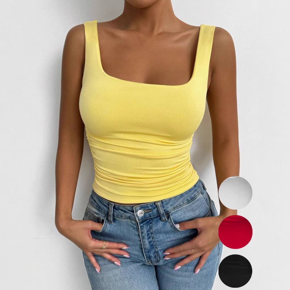 Women's Basic Sleeveless Strap Vest Square Collar Casual Style Top Trendy Crop Top Polyester Fiber No Decoration