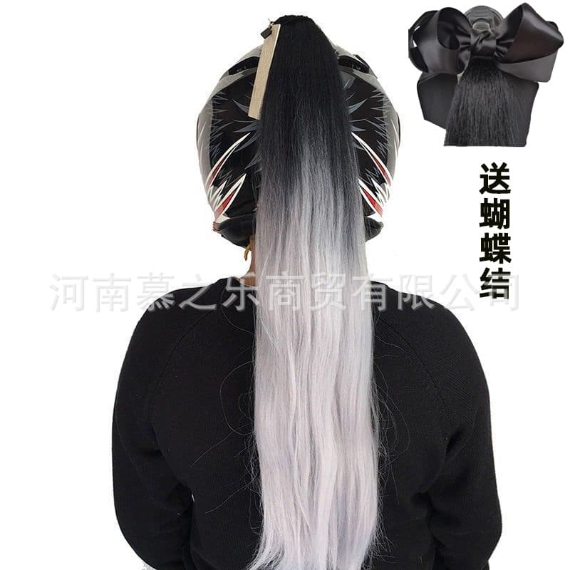 Helmet Loose Ponytail with Bow DIY Helmet Braid Big Suction Cup Motorcycle Electric Vehicle Helmet Decoration