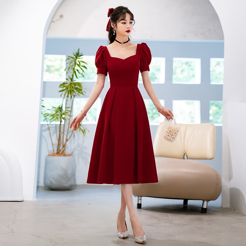 Plus Size Wedding Toast Dress for Brides 200lbs, High-Waist Concealing Belly Slimming Gown Wine Red