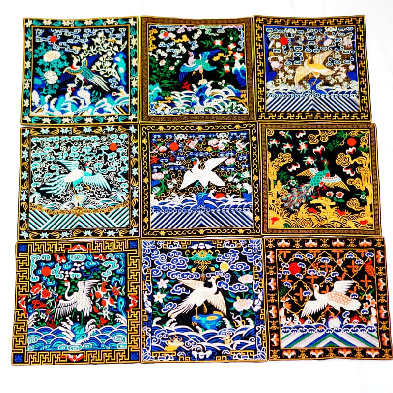 Mandarin Square Embroidery Patches Civil Officials Rank 1-9 Full Set Diplomatic Gifts Home Fabric Coasters for Ancient Costume Making