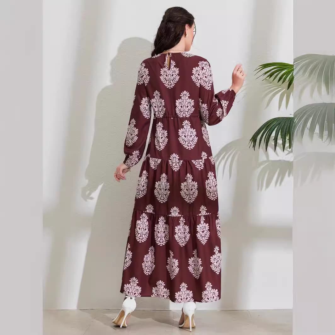 Turkey Cross-Border Long Tie-Waist Dress Long Sleeve Muslim New Arrival Real Shot Clothing