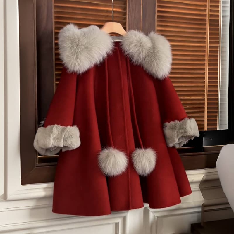 Girls winter velvet coat children's long-sleeved scarf collar coat foreign style children's clothing little girl cape cape coat