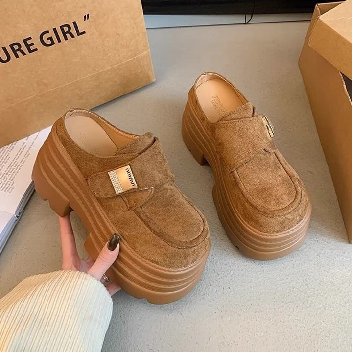 Women's Platform Thick-Soled Height-Increasing Closed-Toe Half Slippers 2025 New Spring/Summer Slip-On Birkenstock Shoes for Petite Women
