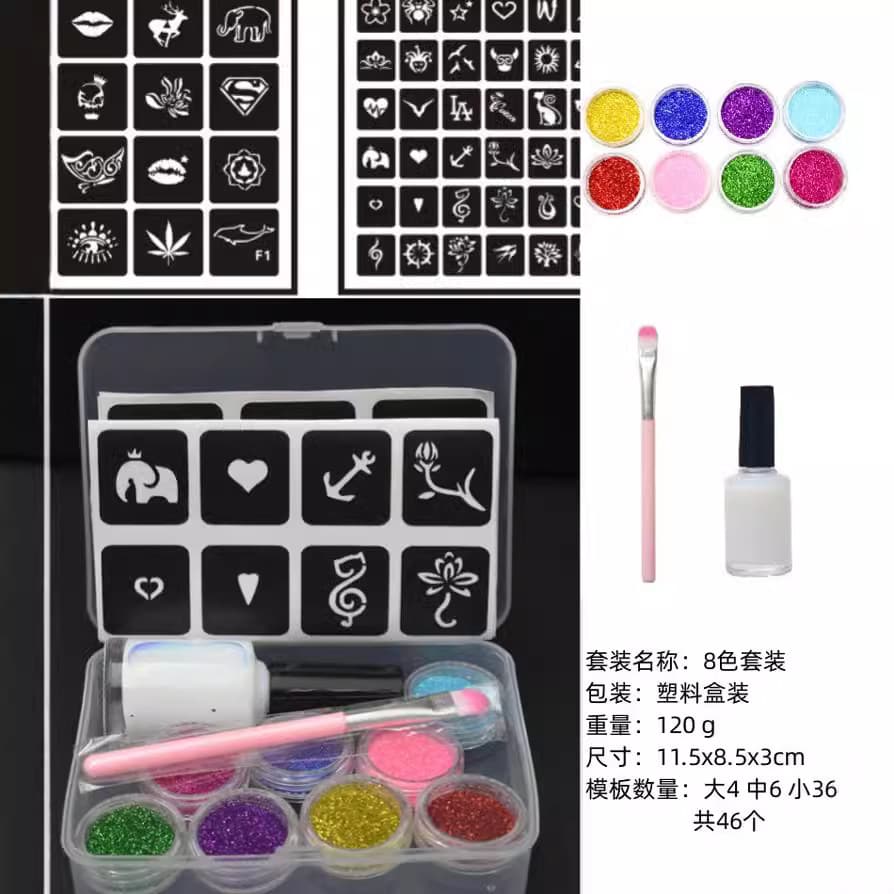 8-Color Glitter Semi-Permanent Body Painting Simple Set Glitter Stage Makeup Cross-Border Diamond Painting Tattoo Set