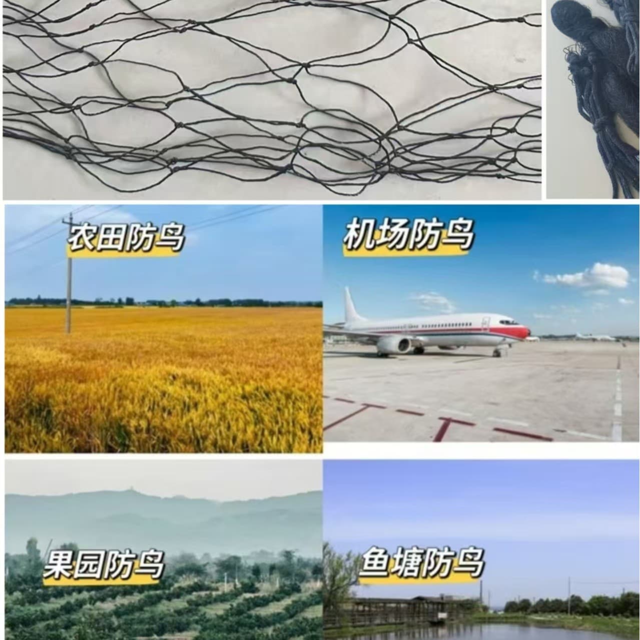 Cross-border supply airport bird netting, orchard fish pond sky net, black nylon bird net