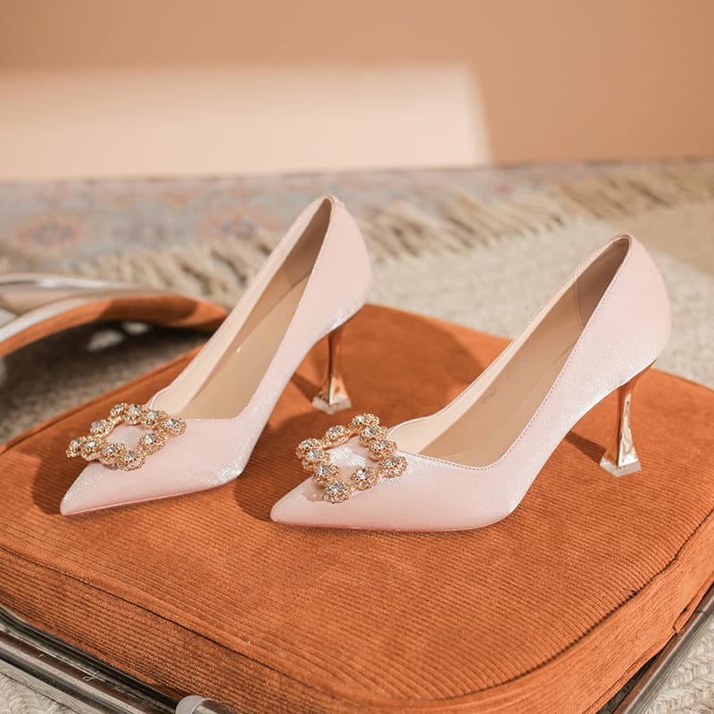 8599A-159 French Style Slim Heel Elegant High Heels for Women, Sophisticated Niche Design, Two-Way Wear Wedding Shoes