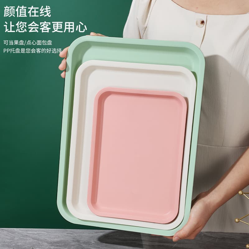 Household Plastic Kitchen Rectangular Serving Tray, Living Room Outdoor BBQ Tea and Fruit Wood Grain Pattern Carrying Square Plate