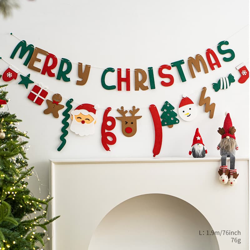 Christmas Photo Wall Garland with Clips, Party Felt Banner for Tree Decoration